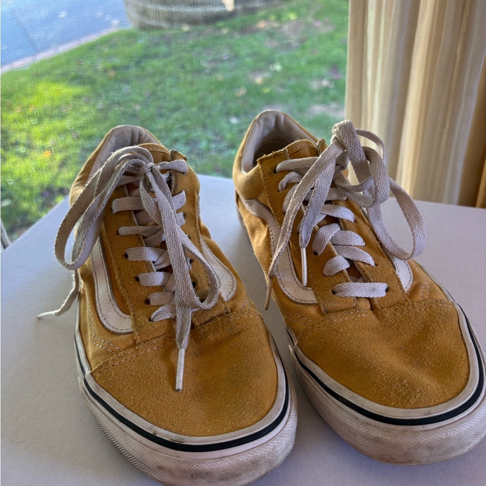 Yellow Suede Sneakers with White Accents